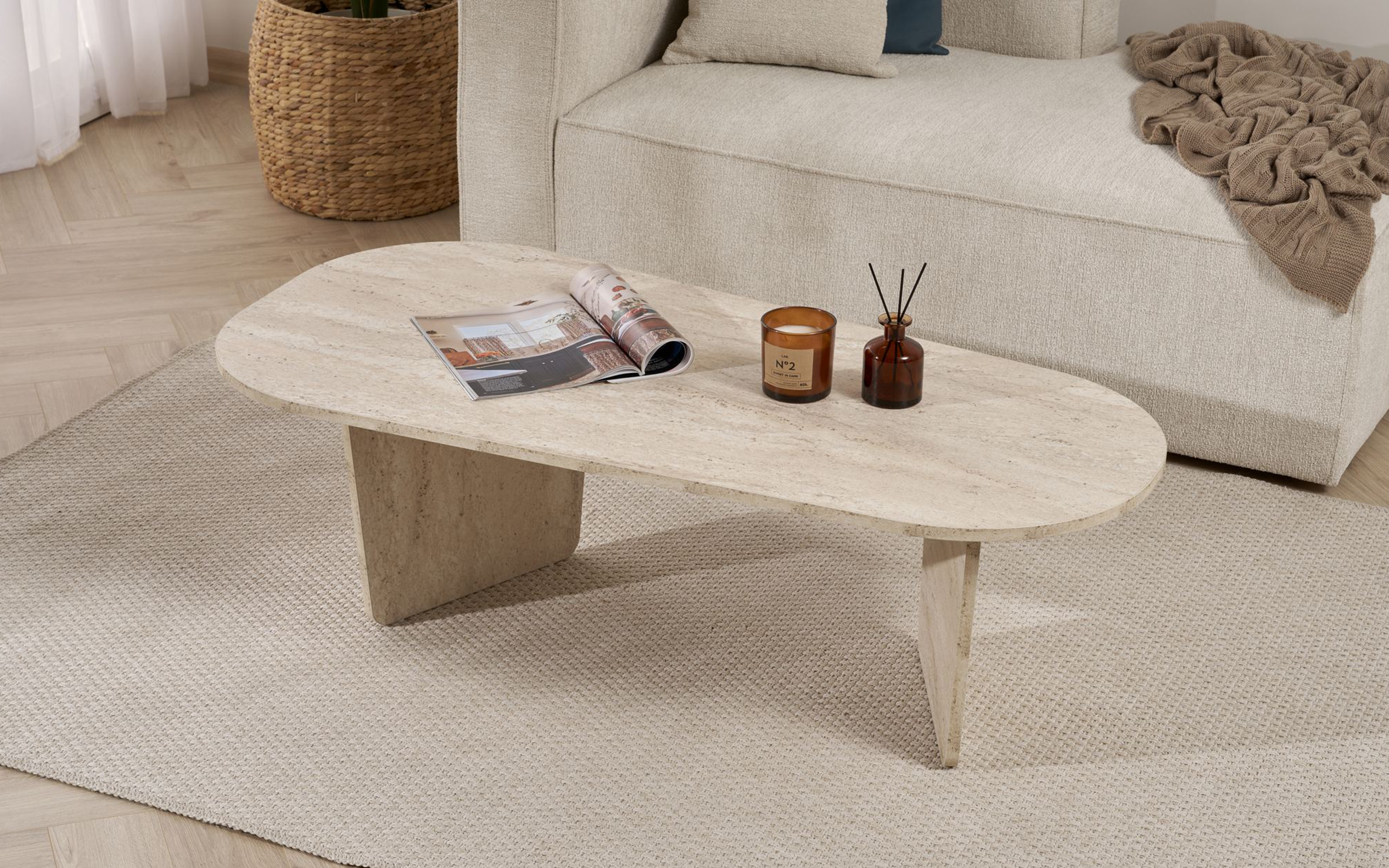 Masuta de cafea Ovalis, decor travertin  5